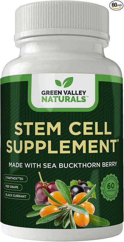 Stem Cell Supplement - Organic Tibetan Sea Buckthorn-Resveratrol, Vitamin D, Bishop's Hat Extract (1 Bottle, 60 Count)