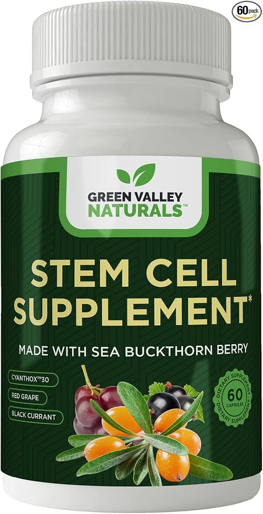 Stem Cell Supplement - Organic Tibetan Sea Buckthorn-Resveratrol, Vitamin D, Bishop's Hat Extract (1 Bottle, 60 Count)