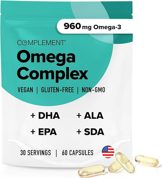 Vegan Omega 3 Supplement- 960mg Omega-3 Fatty Acids, DHA, EPA, SDA, ALA Supplement - Immune Support- 30 Servings, 60 Liquid Capsules