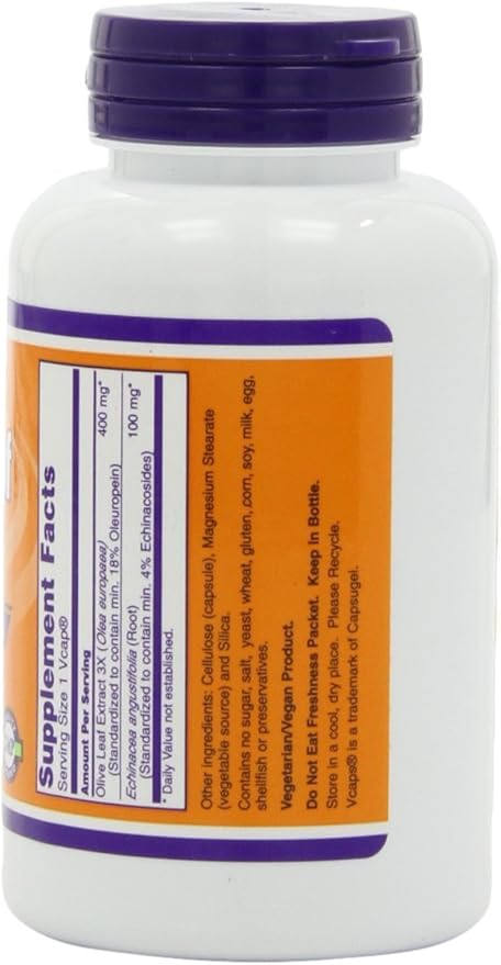 Now Foods Olive Leaf Extract with Echinacea, 100 caps / 500mg (Pack of 2)