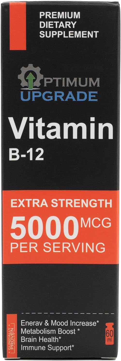 OU Vitamin B12 Liquid Drops 5000mcg - Methylcobalamin B12 for Energy, Mood & Metabolism - Fast Absorbing Sublingual B12 Vitamin - Vegan, Non-GMO, 2 Oz