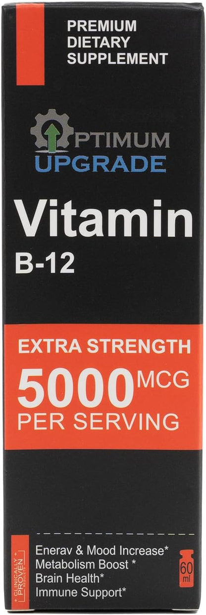 OU Vitamin B12 Liquid Drops 5000mcg - Methylcobalamin B12 for Energy, Mood & Metabolism - Fast Absorbing Sublingual B12 Vitamin - Vegan, Non-GMO, 2 Oz