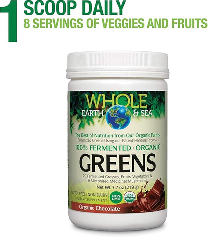 Whole Earth & Sea from Natural Factors, Organic Fermented Greens, Vegan Whole Food Supplement, Chocolate, 15.5 Oz