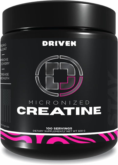 Driven Nutrition Creatine, 500g - Unflavored Micronized Powder, Physical Performance & Cognition - 5g Per Serving for Reduced Fatigue & Increased Strength, Muscle Mass, Endurance, & Speed