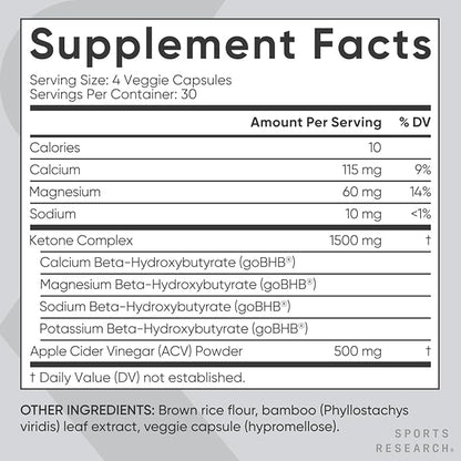 Sports Research® Keto Plus ACV Capsules - Diet Support with 500mg of Apple Cider Vinegar & 1500mg goBHB® Exogenous Ketones - Gluten Free & Keto Certified - 120 Veggie Capsules