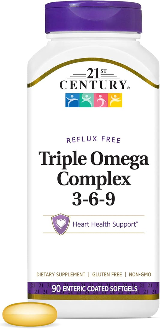 21st Century Vitamins Enteric Coated Triple Omega Complex 3-6-9, Reflux Free 90 Softgels, MTC22874X5