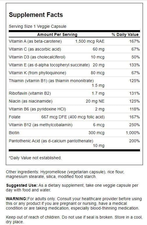 Swanson Daily Multivitamin Without Minerals 30 Veg Capsules