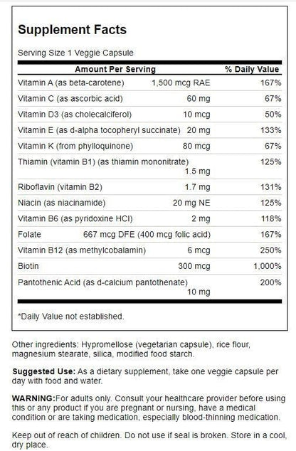 Swanson Daily Multivitamin Without Minerals 30 Veg Capsules