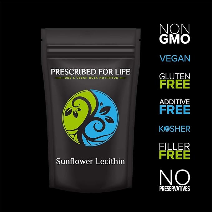 Prescribed For Life Sunflower Lecithin Powder, Unbleached, Gluten Free, Vegan, Non GMO, Soy Free, Kosher, Naturally Rich in Choline & Essential Fatty Acids (4oz / 113g)