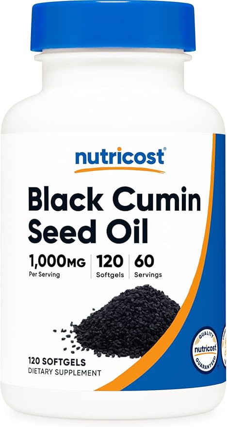 Nutricost Black Seed Oil (Cumin) - Cold Pressed, Source of Omega 3 6 9-120 Softgels, 1000mg Per Serving, 60 Servings - Non-GMO and Gluten Free