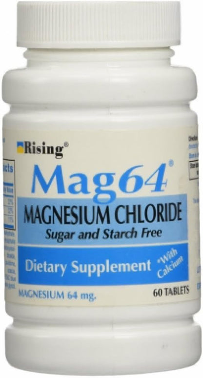 Rising Mag64 Magnesium Chloride with Calcium Tablets, 60 Count (Pack of 5)
