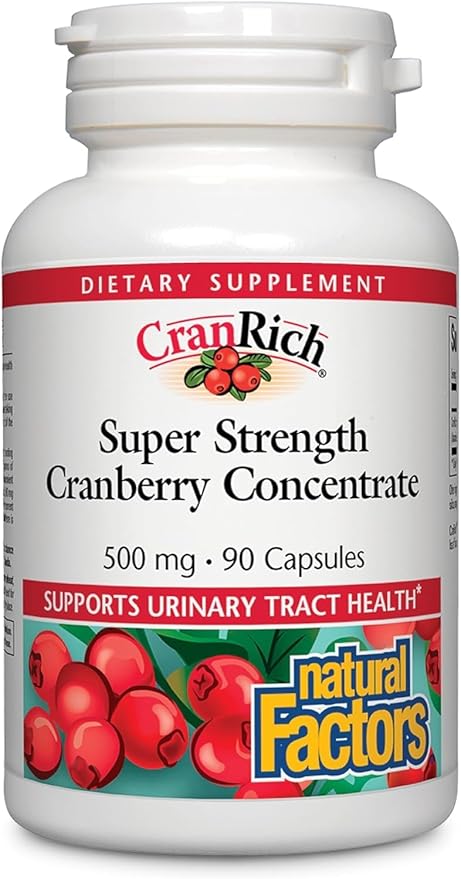 CranRich by Natural Factors, Super Strength Cranberry Concentrate, Antioxidant Supplement for Urinary Tract Support, Non-GMO, 90 Capsules