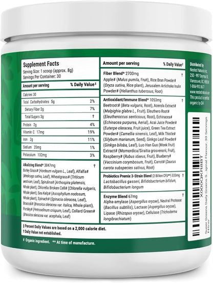 Super Greens Daily Greens Superfood Powder - Certified USDA Organic Green Powder w/20+ Whole Foods, Spirulina Powder, Wheat & Barley Grass - Probiotics, Fiber & Enzymes - Original Flavour, 30 Servings