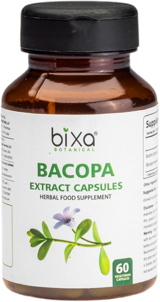 bixa BOTANICAL Bacopa (Brahmi/Bacopa Monnieri/Brahmi Leaves) ǀ Ayurvedic Herbal Supplement | Gluten Free, Non-GMO, Steam Sterlized, Vegan, 100% Pure 450 Mg Veg Capsules (60 Count (Pack of 1))
