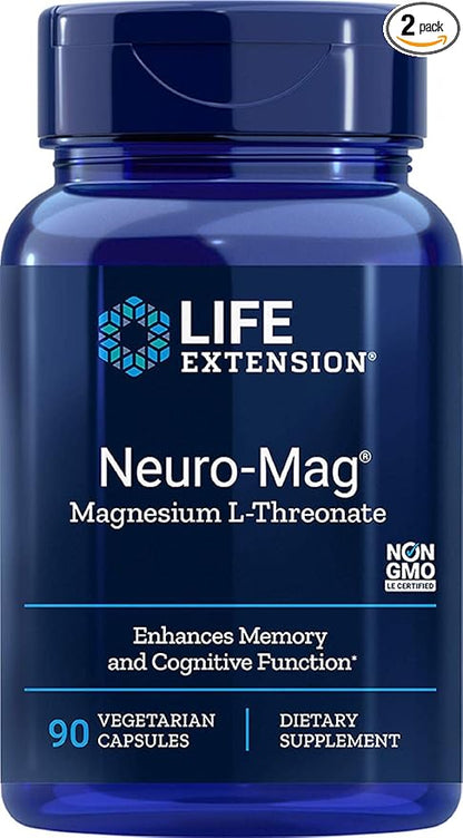 Life Extension Neuro-mag Magnesium L-threonate Dietary Supplements, 90 Count (Pack of 2) Capsules