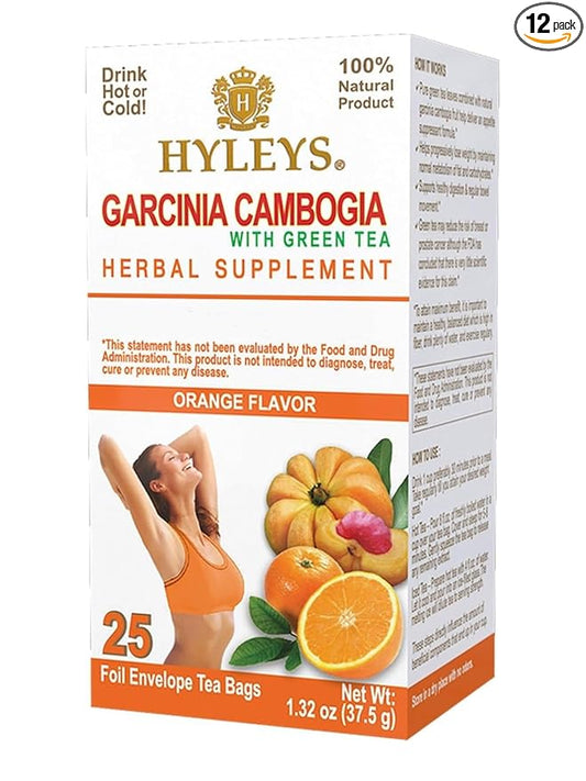 HYLEYS Tea Garcinia Cambogia Green Tea with Orange Flavor - 25 Tea Bags (12 Pack - 300 Tea Bags Total)