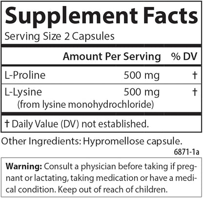 Carlson - Pro-Rite, Free-Form L-Proline & L-Lysine, Health, Joint Support & Collagen Formation, 90 Capsules
