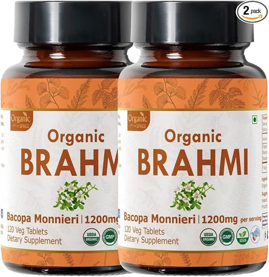 BRAHMI 120 Tablets | Bacopa Monnieri (Brahmi) | USDA Organic Certified | Organic and Natural 120tab - Pack of 2