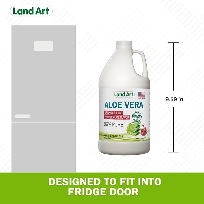 Land Art Pure Aloe Vera Juice - Pomegranate Flavored - Cold-Processed - Inner Filet from Organic Fresh Leaves from Texas - Aid- 64 fl oz