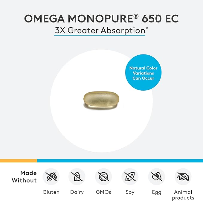 XYMOGEN Omega MonoPure 650 EC - Omega-3 Fish Oil Supplements for Women & Men - with EPA, DHA & DPA - Smaller Softgels with 3X Greater Absorption - Support a Healthy Heart & Cognition (60 Softgels)