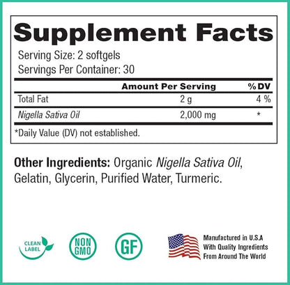 Peak Pure & Natural, Peak Golden Oil Cold Pressed Organic Black Seed Oil Supplement - Black Seed Oil for Digestive Health, Skin Nutrition, Joint Comfort - 60 Capsules