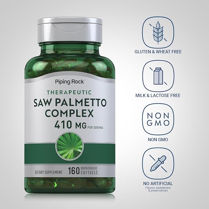 Piping Rock Saw Palmetto Extract | 160 Softgels | 410mg | Therapeutic Grade | Non-GMO, Gluten Free