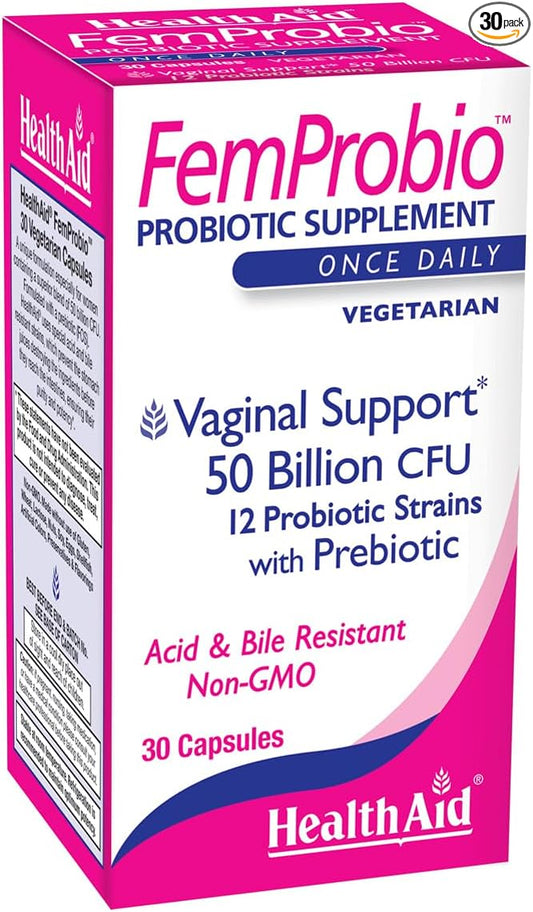 FemProbio, 50 Billion with Prebiotic, 30ct, Helps with Vaginal Support, Acid & Bile Resistant, Lactose, Gluten, GMO Free, Vegetarian