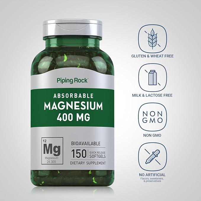 Piping Rock Magnesium 400mg Softgels | 150 Count | Magnesium Oxide Supplement | Non-GMO, Gluten Free