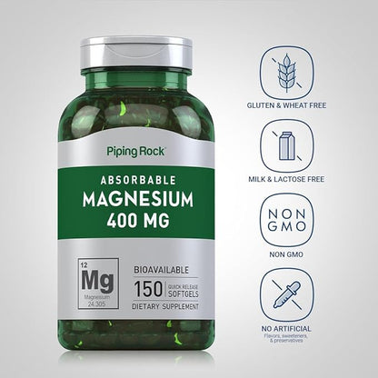 Piping Rock Magnesium 400mg Softgels | 150 Count | Magnesium Oxide Supplement | Non-GMO, Gluten Free