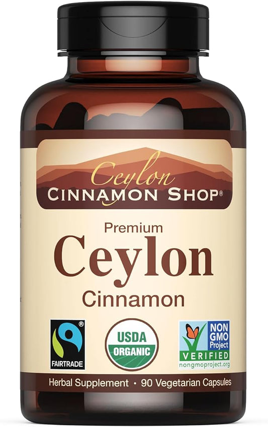 Organic Ceylon Cinnamon (100% Certified) Supplement, 90 Capsules