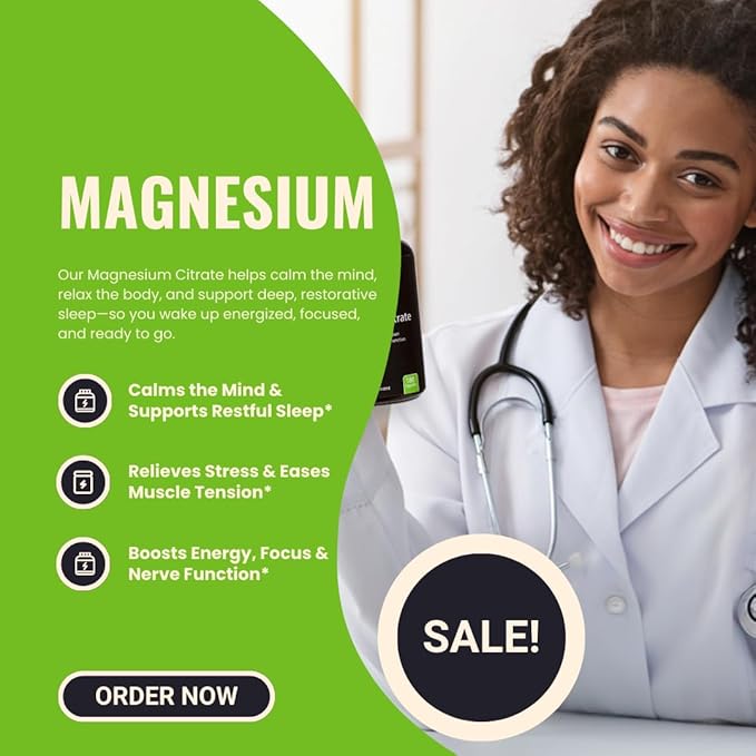 Magnesium Citrate 200mg - Pure, High-Potency, Bioavailable, and Natural Magnesium - Optimum for Stress Relief, Sleep, Relaxation, Constipation, and Brain Support Now - with 180 Capsules