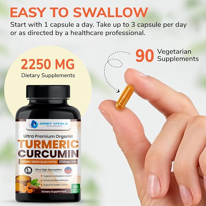 Turmeric Curcumin with Black Pepper & Ginger 2250mg - Ultra Potent Turmeric Supplement with 95% Curcuminoids & BioPerine for Joint Support, Enhanced Bioavailability, Immune Health - 90 Vegan Capsules