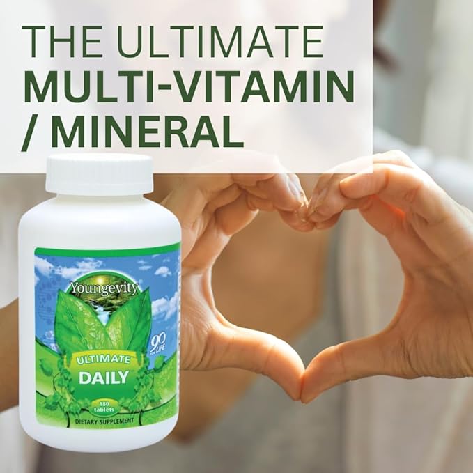 Youngevity Ultimate Daily Mega Multivitamin - 20+ Vitamins and Minerals w/ CoQ10 - Vitamins A, C, D, E, Zinc, Folate, Selenium, Calcium, Chromium, and More - High Absorption 180 Tablets (Pack of 4)