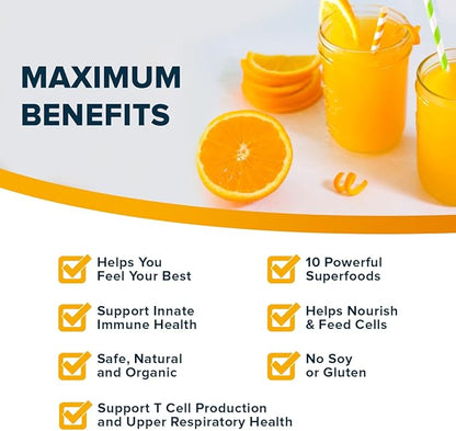 Organifi Immunity - Organic Superfood Immunity Support - 15 Single Serve Packets - Immunity Powder for T Cell Production and Upper Respiratory Health - Mushroom Beta Glucans, Vitamin C, D and Zinc