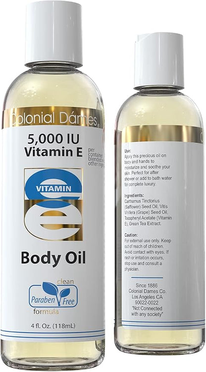 Colonial Dames 5,000 IU Vitamin E Oil Blend Skin Therapy Oil for Whole Body Vitamin E Body Oil for Hydrated Healthy Skin