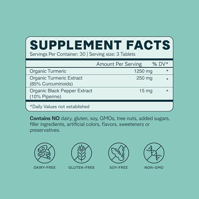 Ora Organic Turmeric Curcumin with Piperine - Pure Extracts for Joint Stress and Cardiovascular Health, Support Healthy Cognitive Function, No Filler Ingredients - 90 Vegan Tablets, 1 Month Supply