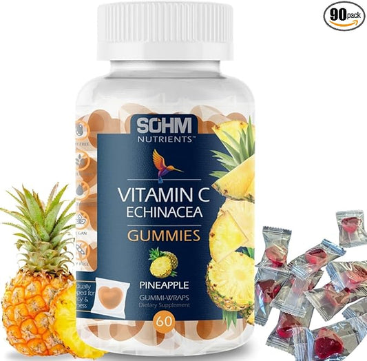 SOHM Individually Wrapped Vitamin C 60000mcg + Echinacea 10000mcg 60 Count, Supports Healthy Immune Health, Vitamin C Gummies,Echinacea Gummies Adults,Vitamin C for Men & Women Vegetarian