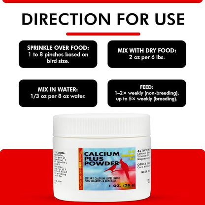 Morning Bird Calcium Plus Powder for Birds 1 oz – Calcium Supplement with Vitamin & Protein Powder – Supports Bone Health, Muscle Function & Digestive Balance – Easy-to-Mix Calcium Formula
