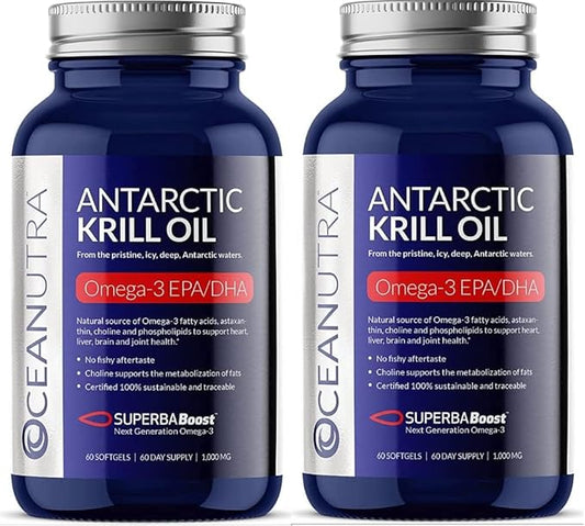 100% Pure Krill Oil 1000MG 120-Day Supply Double Strength 56% Phospholipids Astaxanthin Sustainable Antarctic SuperbaBoost Omega 3 EPA DHA Heart Brain Skin Care, Third-Party Tested, No Fish Oil