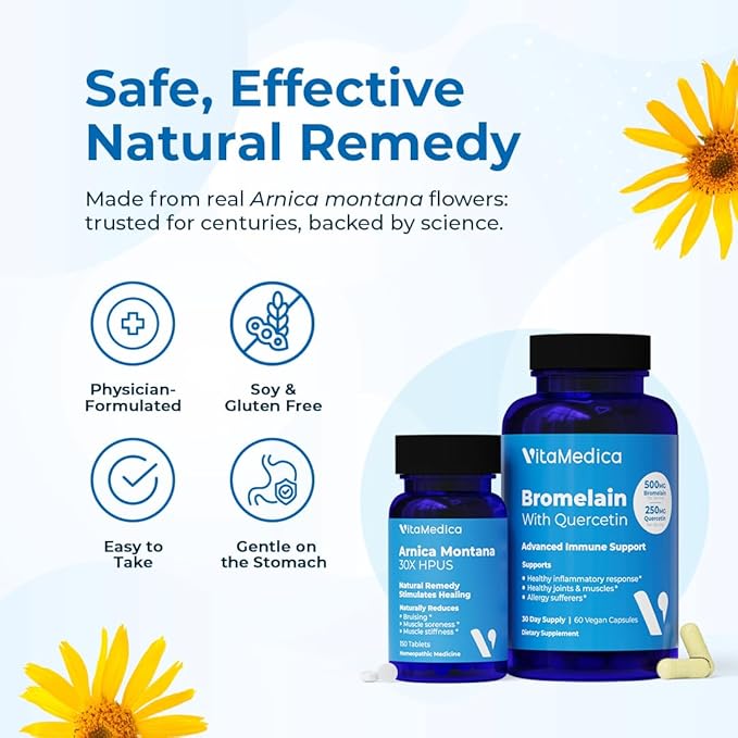 VitaMedica | Arnica Montana 30X and Bromelain with Quercetin Bundle | Arnica Montana | Bromelain | Quercetin | Recovery Bundle | Plant Based | Made in USA