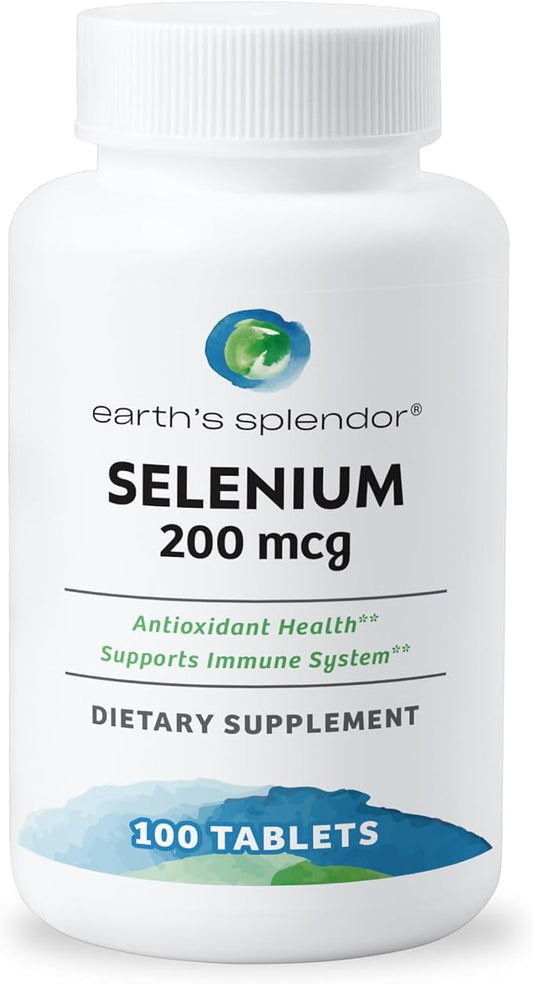 Earth's Splendor Selenium 200 mcg Dietary Supplement for Men & Women, Support Antioxidant Health and Immune System (100 Tablets, 3+ Month Supply)