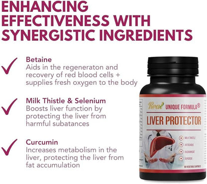 Unique Formula® Liver Support Supplement, Herbal Liver Detox with Milk Thistle, Artichoke Leaf, Buckwheat Sprouted, Methionine, Curcumin, Betaine, Plant-Based (90 Capsules)