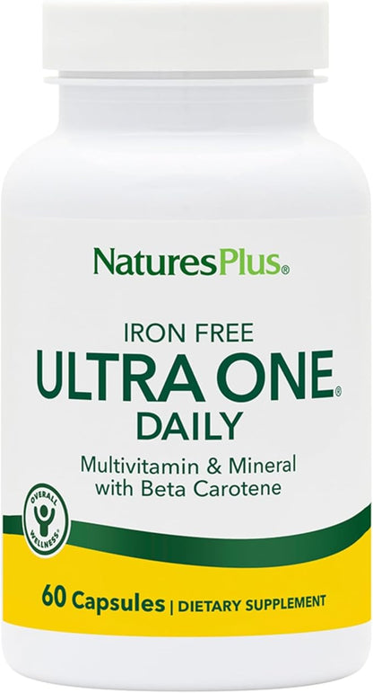 Natures Plus Ultra One Iron Free - 60 Easy to Swallow Capsules - High Potency Once Daily Multivitamin & Mineral Supplement - Natural Energy - Vegetarian, Gluten-Free - 60 Servings