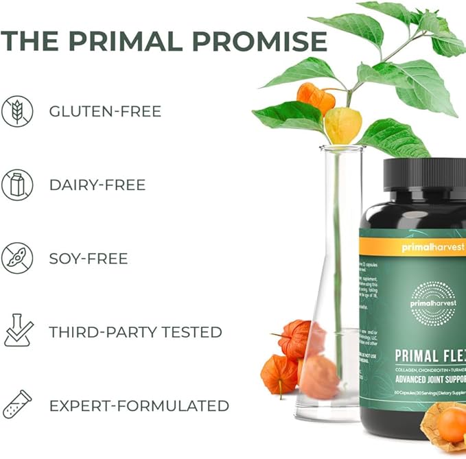 Primal Harvest, Primal Flex Joint Supplement with Collagen, Turmeric, Boswellia and Ashwagandha (60 Count) 1 Pack