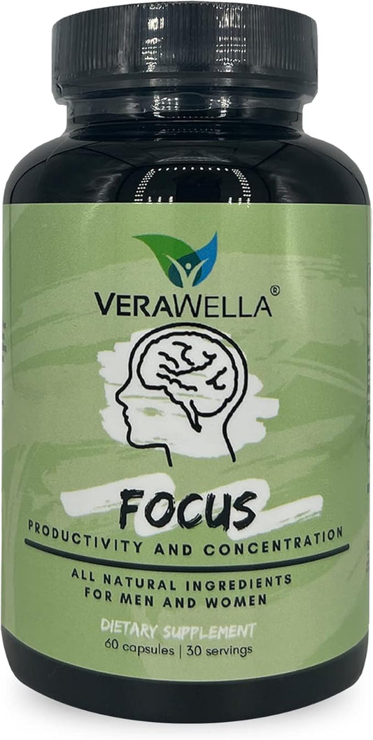 Focus, Anti Brain Fog, Brain Booster with American Ginseng, Rhodiola & Bacopa Monnieri, Supports Productivity and Concentration, 60 Capsules (30 Servings)