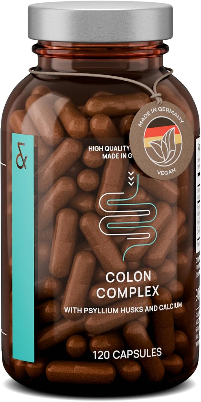 Psyllium Husks Capsules - 2200mg Soluble Fiber Supplement per Serving - Colon Complex with Fennel, Caraway Extract & Calcium - 120 Vegan Capsules - Made in Germany