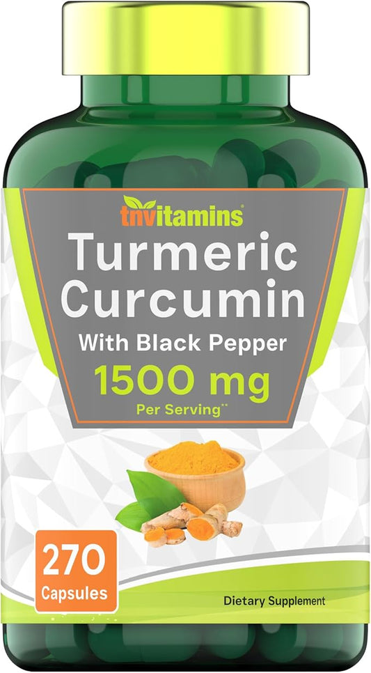 Turmeric Curcumin Capsules with Black Pepper | 1500 MG - 270 Capsules | Bulk Size - 3 Month Supply! | Golden Turmeric Curcumin Supplement with Black Pepper | Non-GMO | Produced in The USA