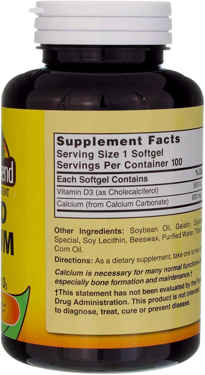 Liquid Calcium 600mg with D-3 (100 Softgels) 3 BOTTLES Total of 300 Softgels