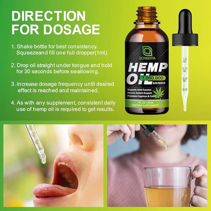 (2-Pack) High Potency Hemp Oil - 1,000,000 Maximum Strength - Helps Relaxation, Stress, Calming, Sleep - Organic Hemp Oil Extract - Vegan, Immunization Support, Non-GMO