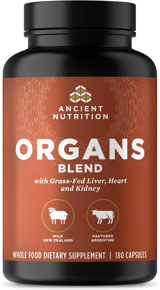 Ancient Nutrition Organ Supplements, Grass-Fed and Wild Organ Complex Capsules, Liver, Heart, Kidney Supports Organ, Cognitive, and Immune System Health, 180 Ct